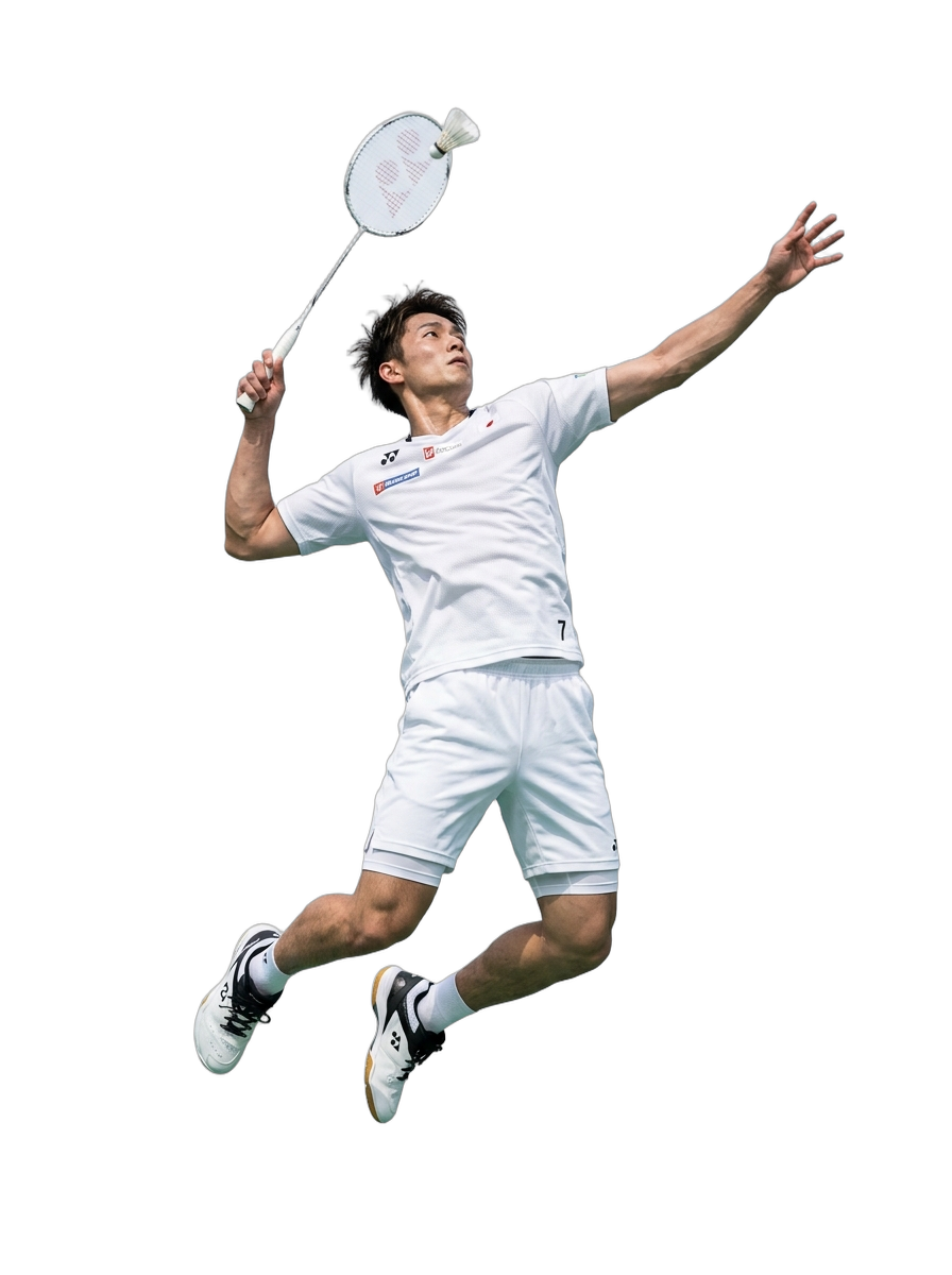 Badminton tournament player jump smash